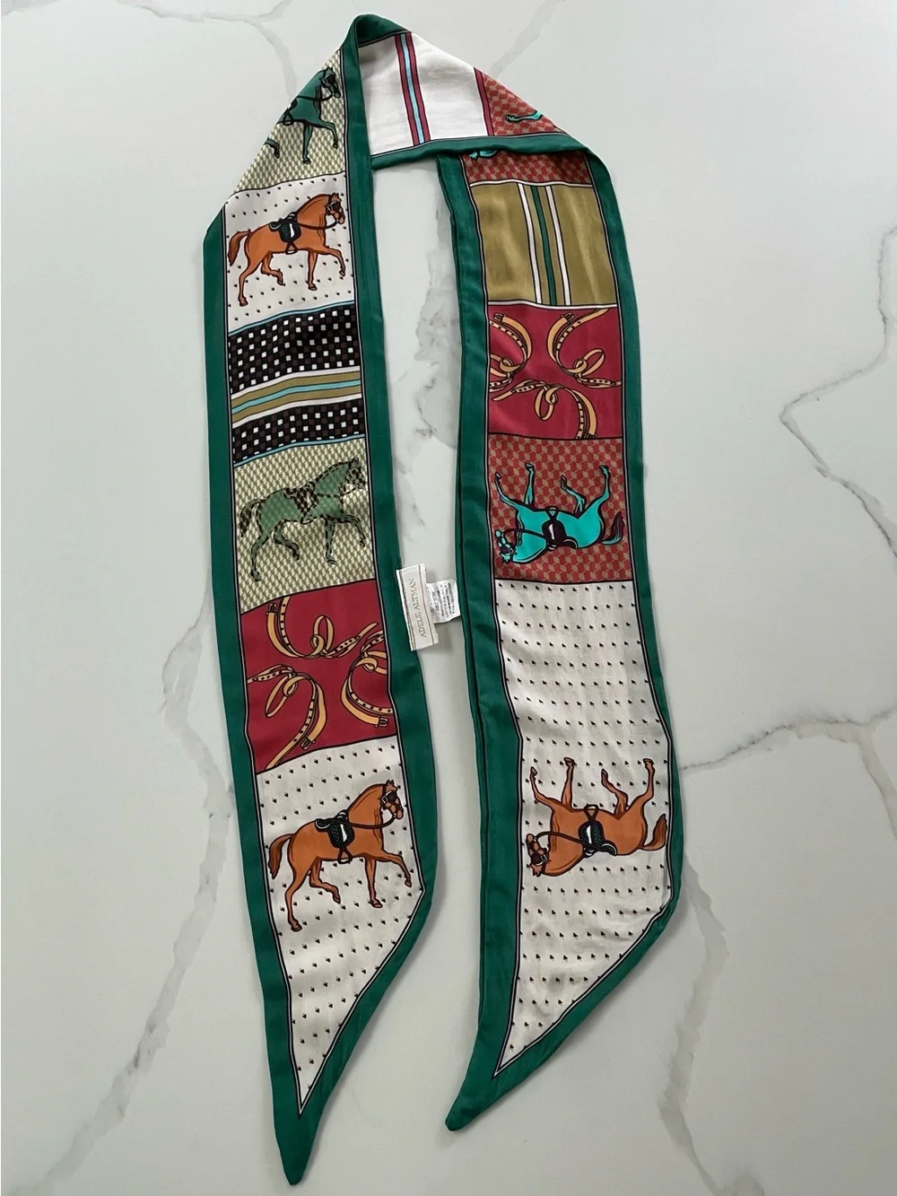Italian Satin Equestrian Horse Print Bag Scarf Accessory